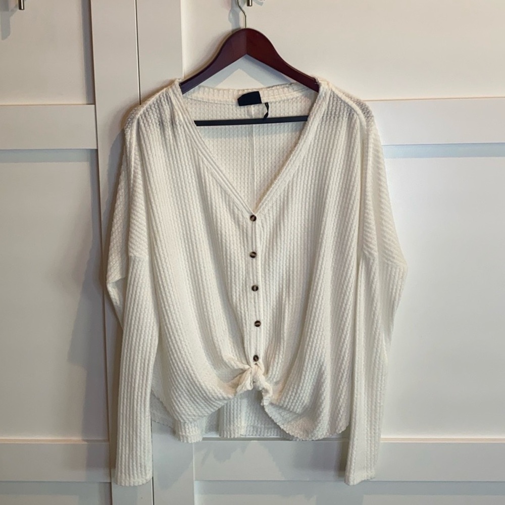 Urban Outfitters Urban Out From Under White Waffle Henley Tie Shirt Size Small